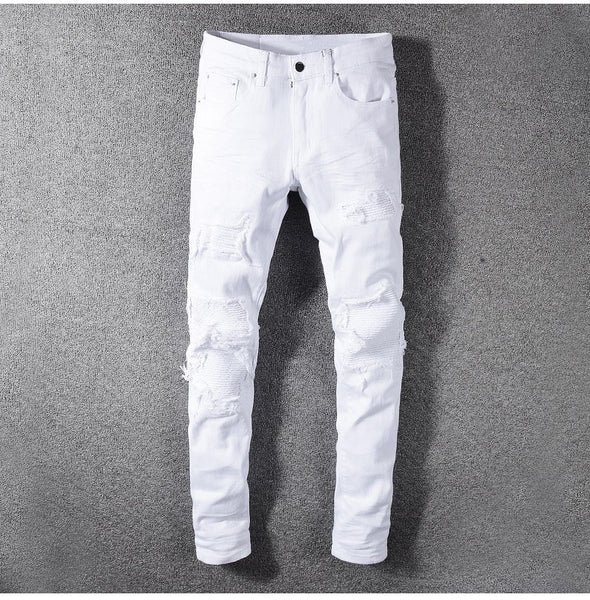 White Stretch Ripped Jeans