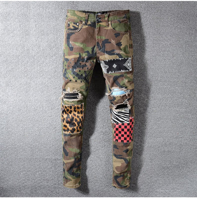 Camouflage  Leopard Patchwork Jeans