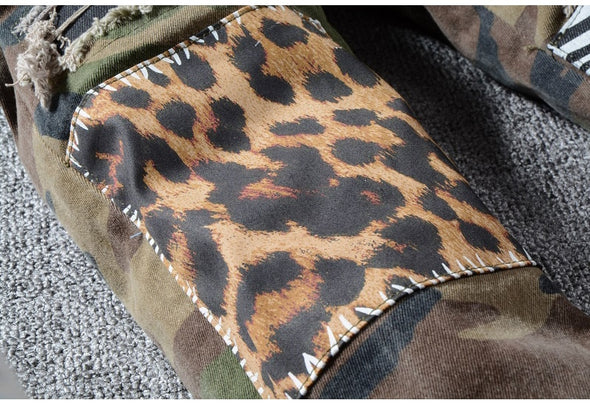 Camouflage  Leopard Patchwork Jeans