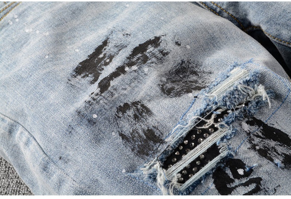 Crystal Ink Painted Ripped Jeans