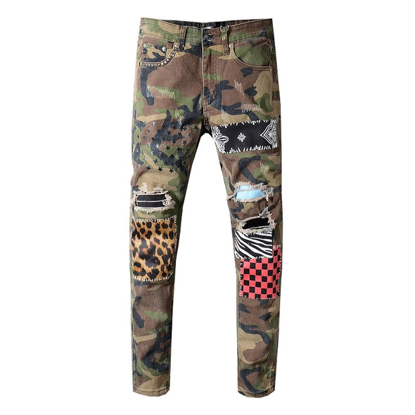 Camouflage  Leopard Patchwork Jeans