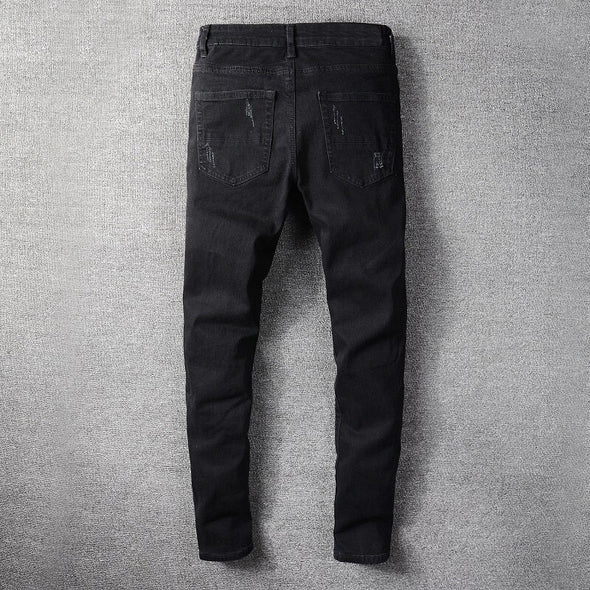 Black Ripped Biker Jeans